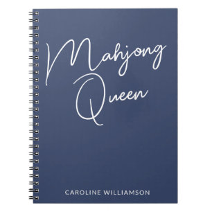 Mahjong Queen Personalized Name Navy Blue Notebook