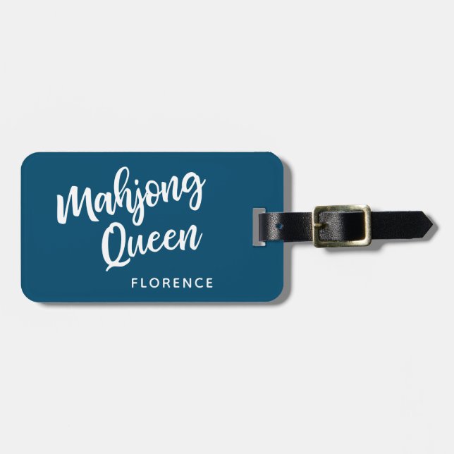 Mahjong Queen Personalized Name | Teal Blue Luggage Tag (Front Horizontal)