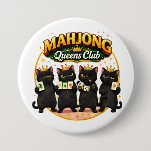 Mahjong Queens Club Cute Black Cats 3 Inch Round Button