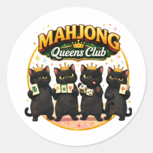Mahjong Queens Club Cute Black Cats Classic Round Sticker
