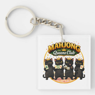 Mahjong Queens Club Cute Black Cats Keychain