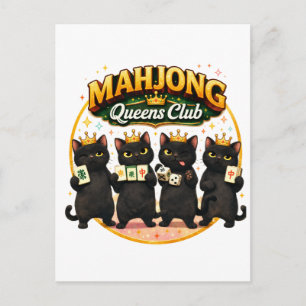 Mahjong Queens Club Cute Black Cats Postcard