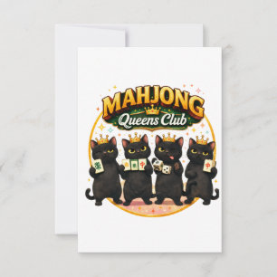 Mahjong Queens Club Cute Black Cats Thank You Card