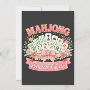Mahjong Social Club Pink Floral Bow Invitation