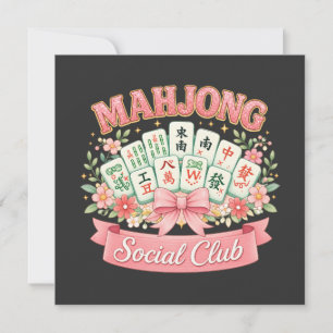 Mahjong Social Club Pink Floral Bow Invitation