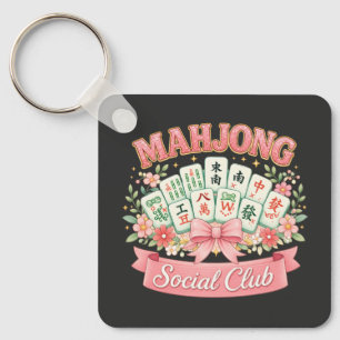 Mahjong Social Club Pink Floral Bow Keychain