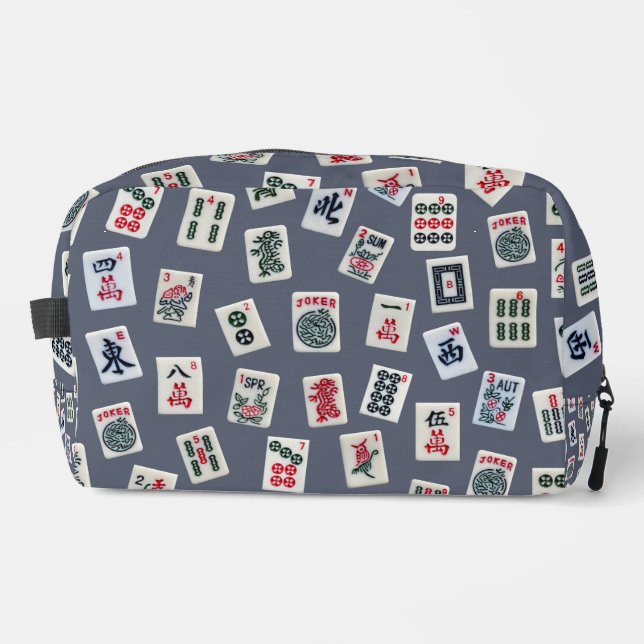 Mahjong symbols tiles on dark blue dopp kit (Front)