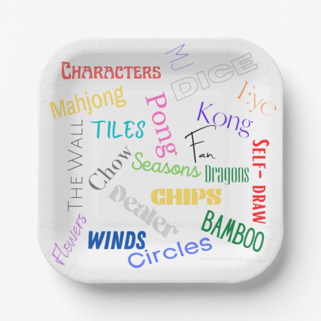 Mahjong Themed Paper Plates 7" (Front)