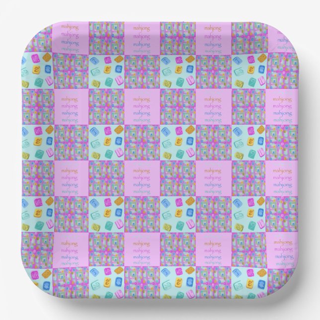 Mahjong Tile Patchwork Paper Plate (Front)