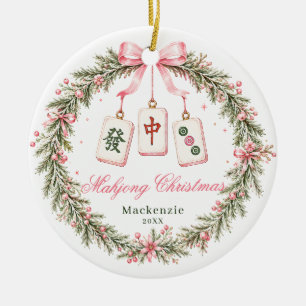 Mahjong Tile Wreath Christmas Ceramic Ornament