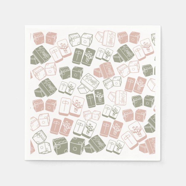 Mahjong tiles and dice in pink and khaki napkin (Front)