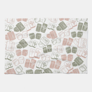 Mahjong tiles and dice pink and green kitchen towel