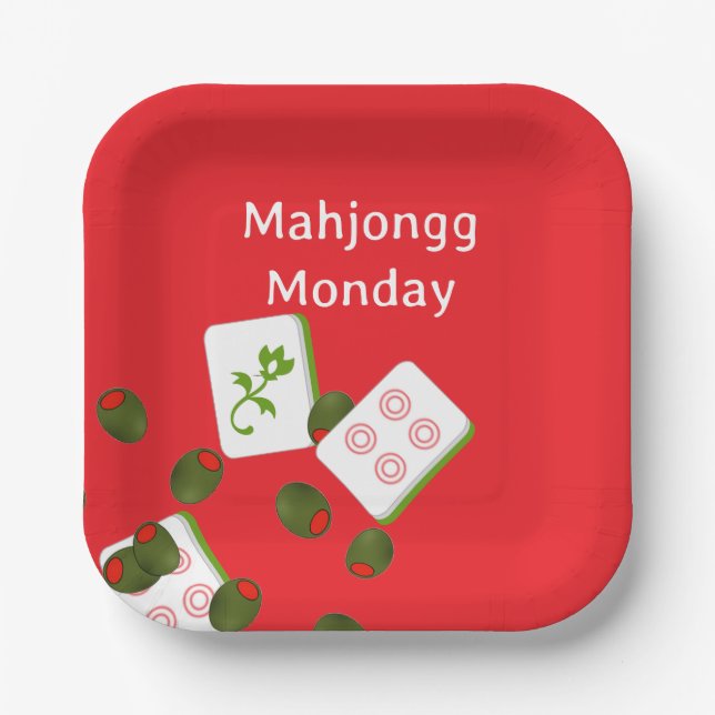 Mahjong Tiles and Olives Paper Plate (Front)
