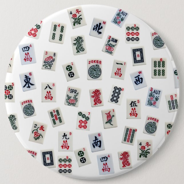  MahJong tiles and symbols patterns  6 Inch Round Button (Front)
