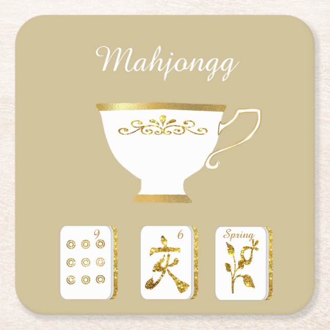 Mahjong Tiles and Teacup Paper Coaster (Front)