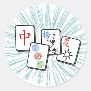 Mahjong Tiles Blue Classic Round Sticker