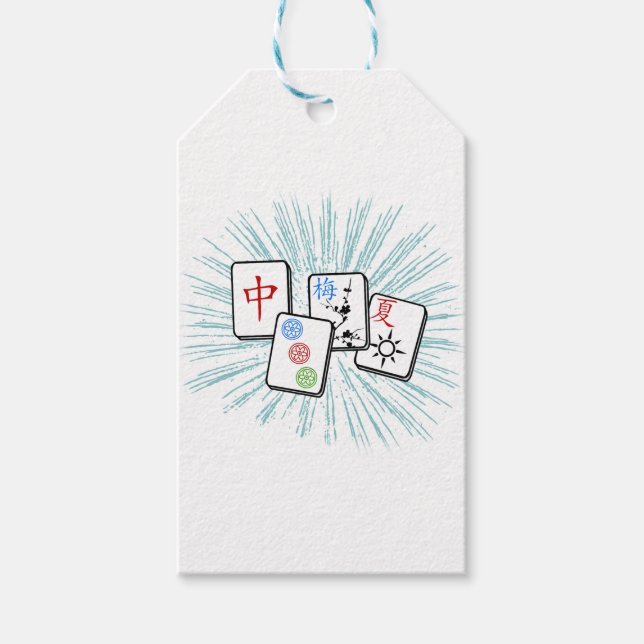 Mahjong Tiles Blue Gift Tags (Front)