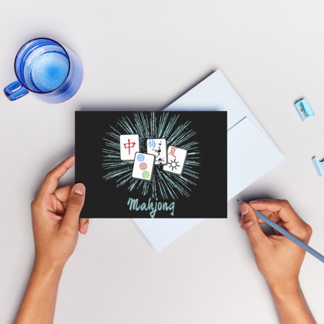 Mahjong Tiles Blue Starburst Carte de voeux person (Créateur téléchargé)