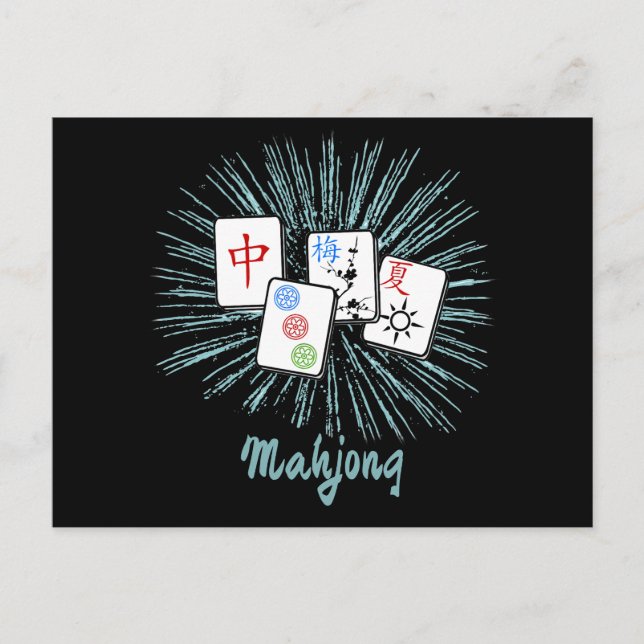 Mahjong Tiles Blue Starburst Custom   Postcard (Front)