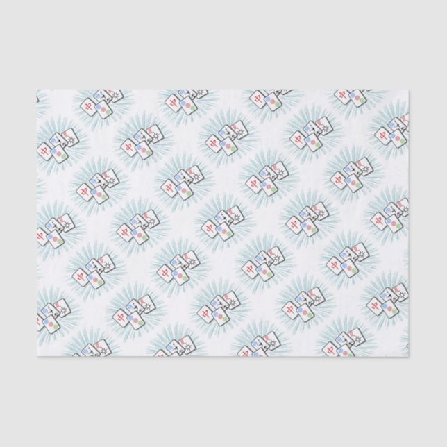 Mahjong Tiles Blue Tissue Paper (Front)