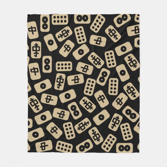 Mahjong tiles brown on black fleece blanket (Front)