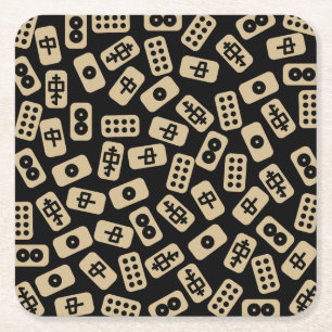 Mahjong tiles brown on black square paper coaster
