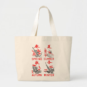 Mahjong Tiles, Four Seasons , On White Background Large Tote Bag