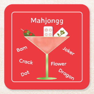 Mahjong Tiles in a Martini Glass Paper Coaster