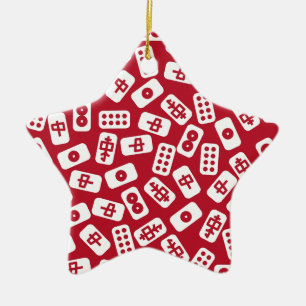 Mahjong Tiles Merry Christmas Ceramic Ornament