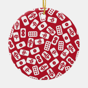 Mahjong Tiles Merry Christmas Ceramic Ornament