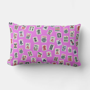 MahJong tiles on pink background Lumbar Pillow