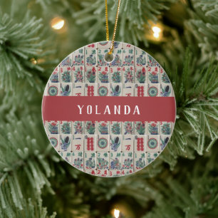 Mahjong Tiles Pattern Personalized Ceramic Ornament