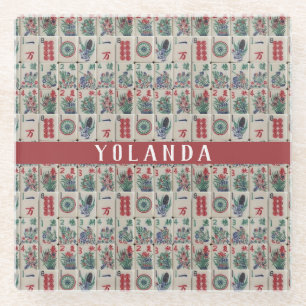 Mahjong Tiles Pattern Personalized Glass Coaster