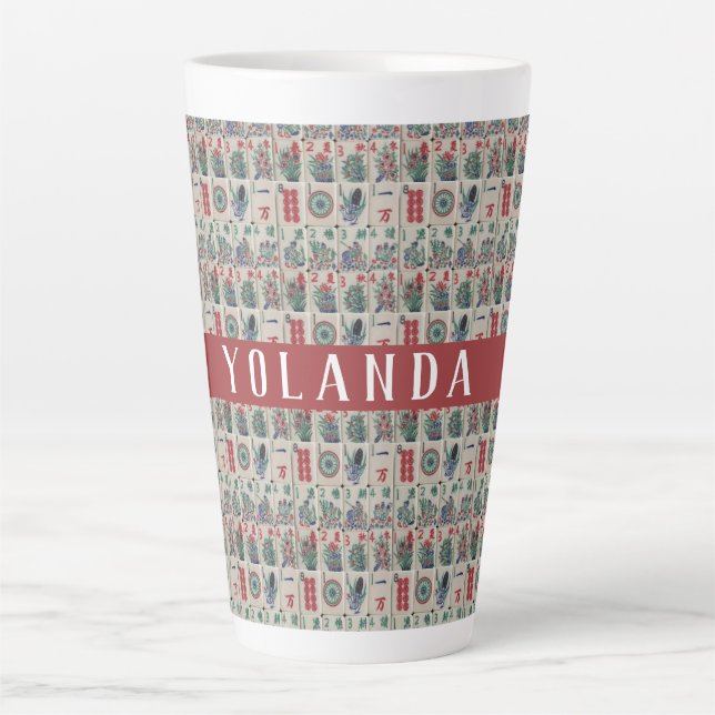 Mahjong Tiles Pattern Personalized Latte Mug (Front)
