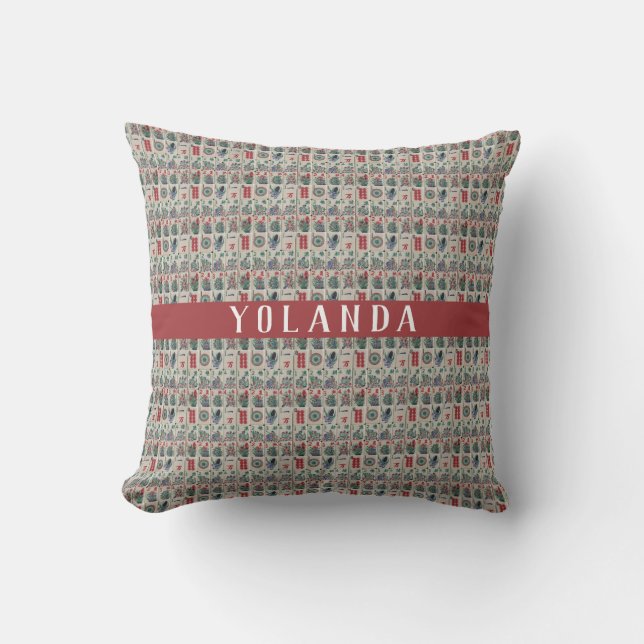 Mahjong Tiles Pattern Personalized Throw Pillow (Front)