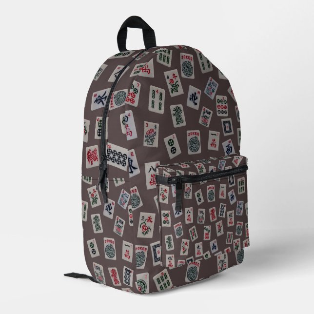MahJong tiles symbols design on brown Printed Backpack (Back Corner Left)