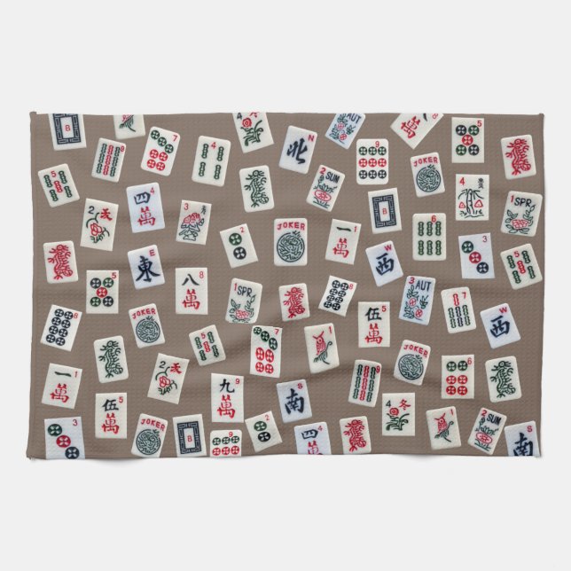 MahJong tiles (symbols) on brown Kitchen Towel (Horizontal)