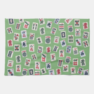 MahJong tiles (symbols) on green Kitchen Towel