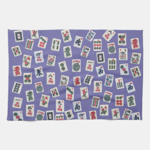MahJong tiles (symbols) on purple Kitchen Towel