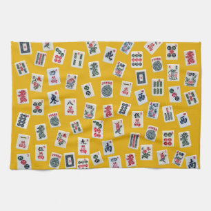 MahJong tiles (symbols) on yellow Kitchen Towel