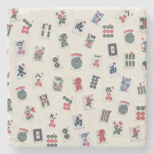Mahjong tiles symbols patterns stone coaster