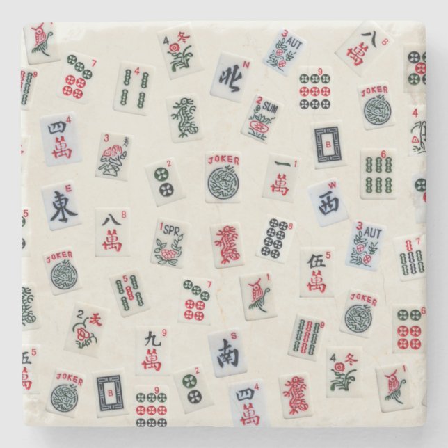 Mahjong tiles symbols patterns stone coaster (Front)