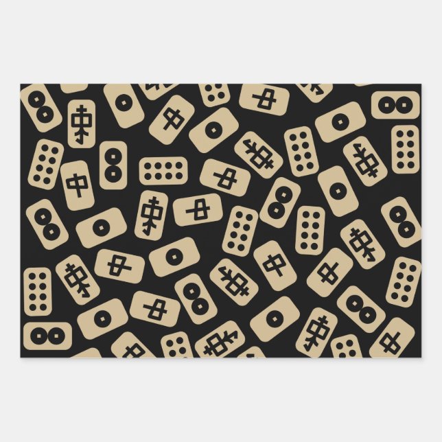 Mahjong tiles white brown and black combination wrapping paper sheet (Front)