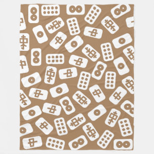 Mahjong tiles white on brown Fleece Blanket