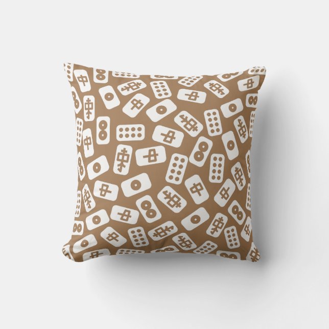 Mahjong tiles white on brown throw pillow (Front)