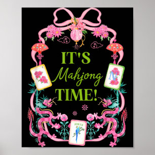 Mahjong time coquette bow aesthetic mah jong playe poster