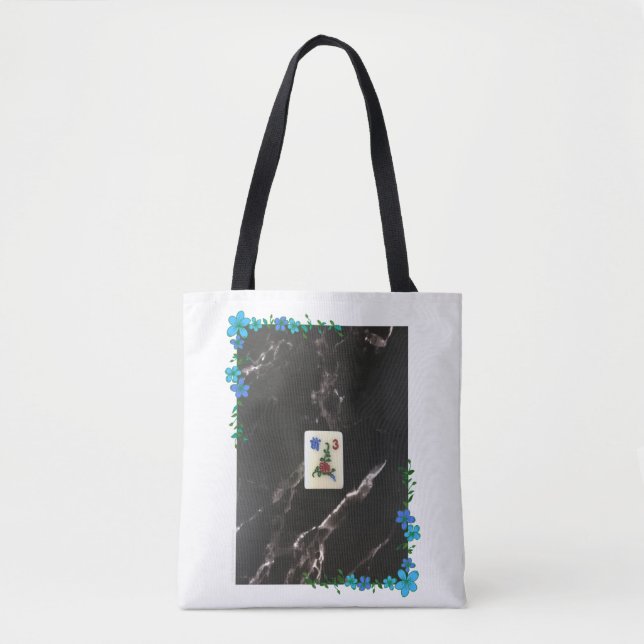 Mahjong Tote Bag with Blue Floral Accent (Front)