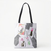 Mahjong Tote Bag with Cat Tiles