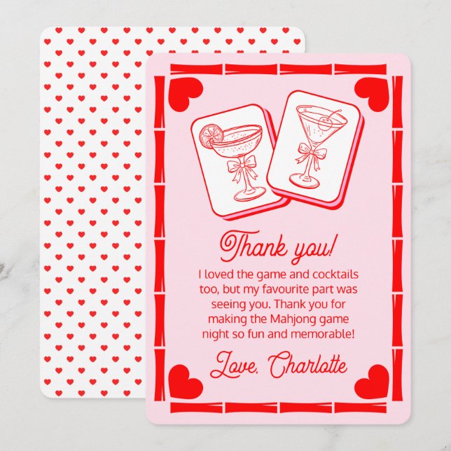 Mahjong Valentine's Cocktail Thank You Card (Front/Back)