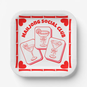 Mahjong Valentine's Party Cocktail Paper Plate